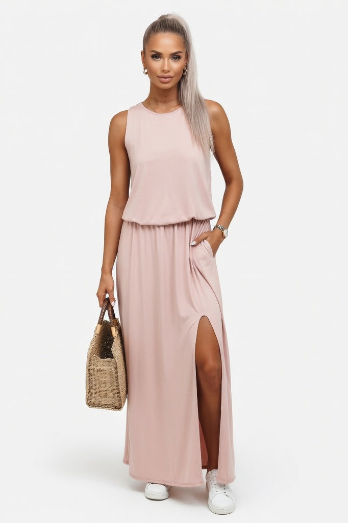 Modal Split Maxi Dress — Khaki