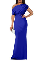Off-Shoulder Column Maxi Dress — Blue — colour variant