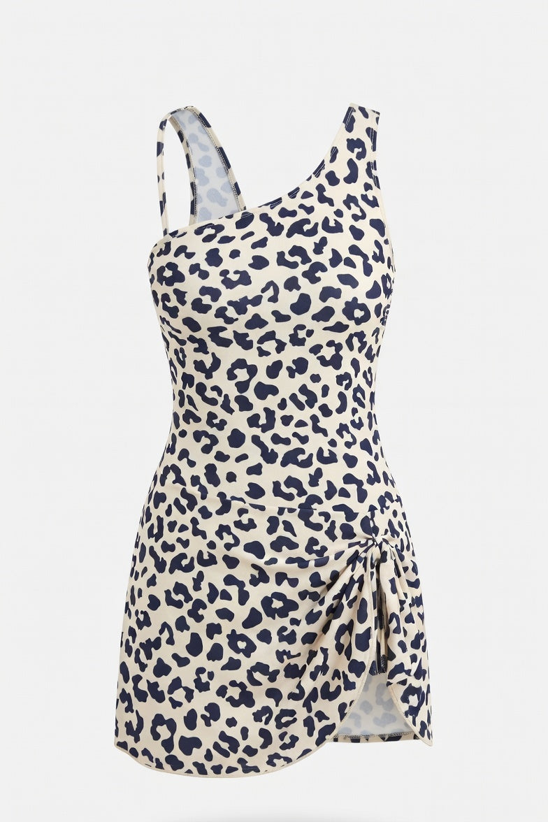 One Shoulder Print Swimsuit — Leopard