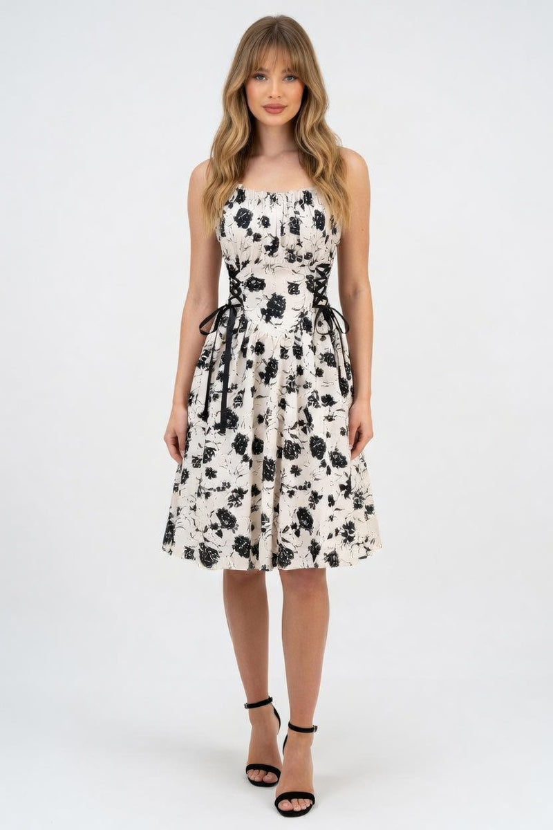 Printed Halter Dress with O-Ring Detail — Butterfly Print