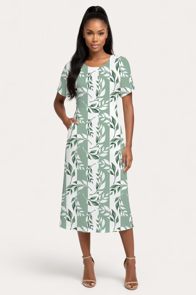 Printed Round Neck Pocket Dress — Print 9