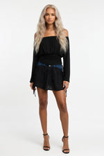One Shoulder Pleated Top — Black