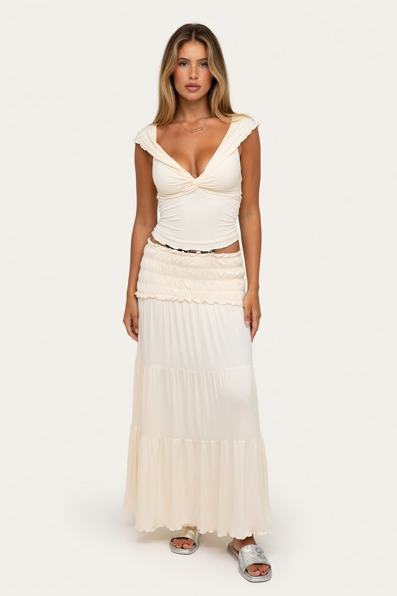 V-Neck Vest & Pleated Skirt Co-ord — front view