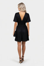 Metallic Ruffle Sleeve Mini Dress — back view