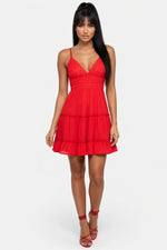 Lace Splice Suspender Dress — Red