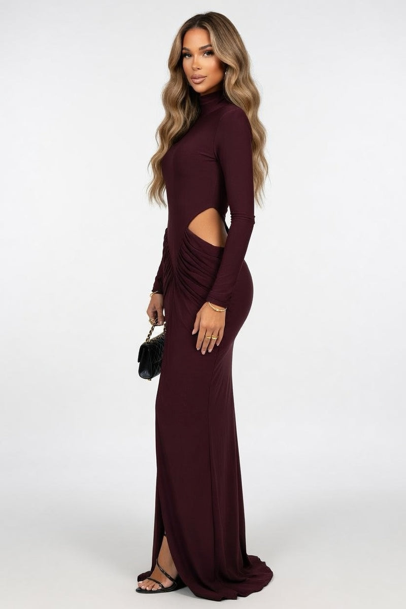 High-Neck Cutout Midi Dress — side view