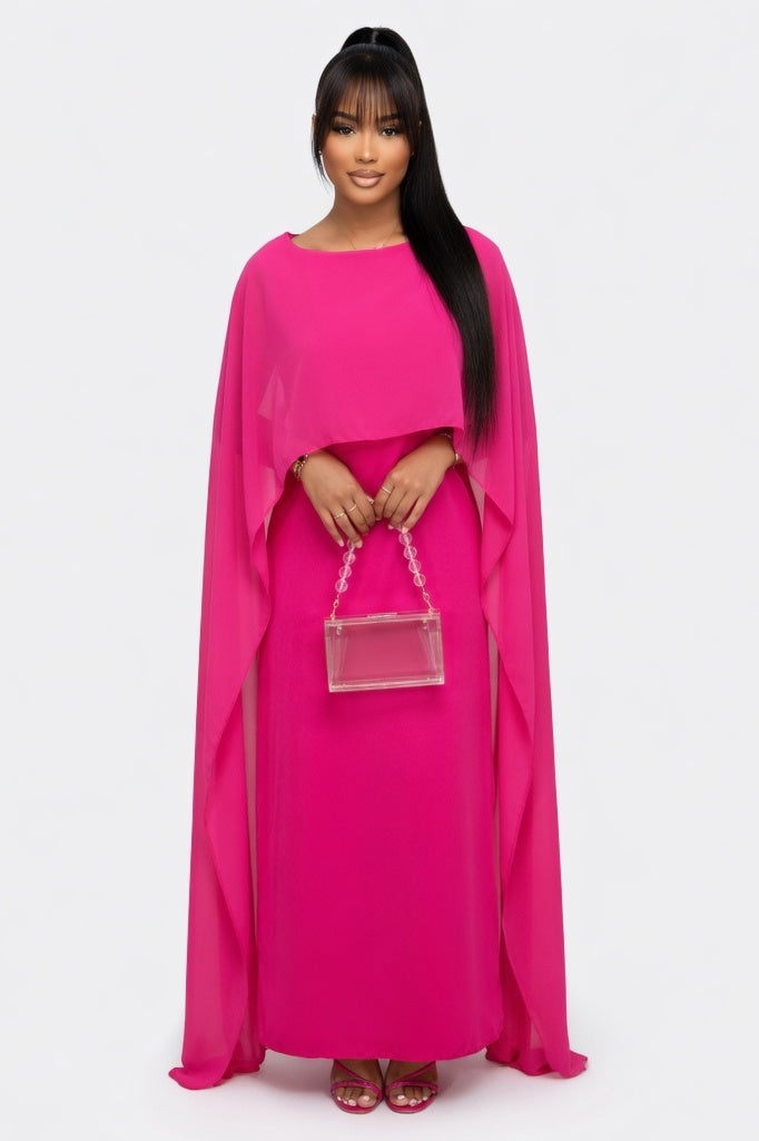 Mesh Panel Satin Dress — Rose Red