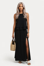 Modal Halter Split Midi Dress — Black