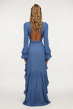 Pleated Ruffle Midi Dress — back view