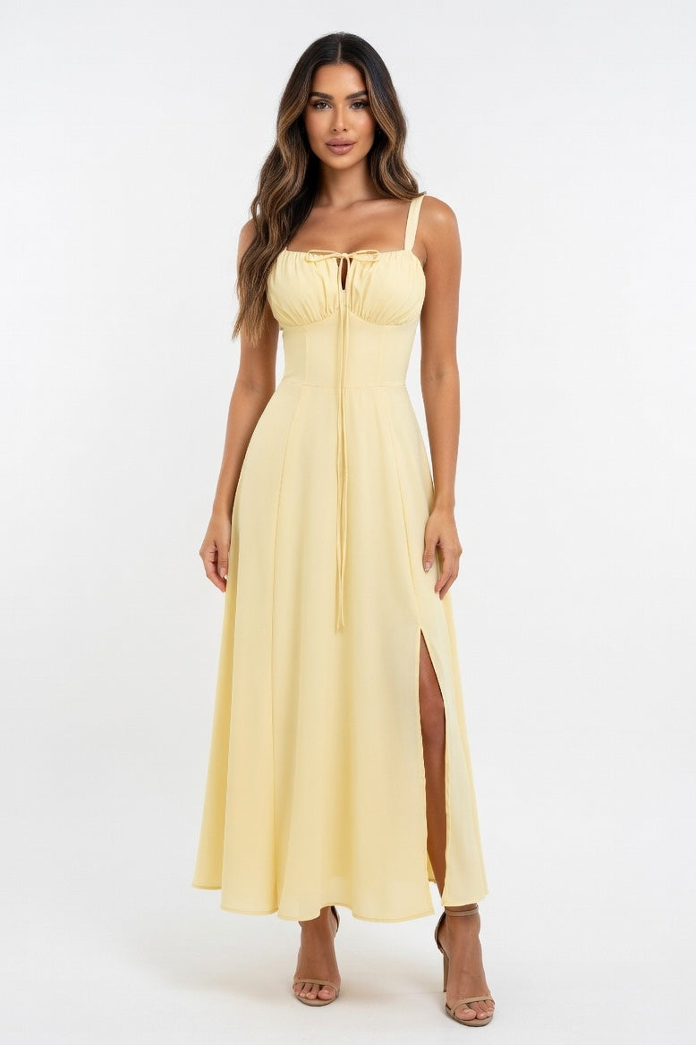 Halter Printed Midi Dress — Yellow