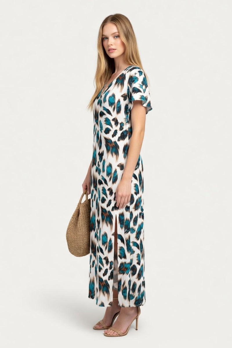 Printed V-Neck Maxi Dress — side view