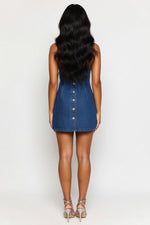 Lace-Up Back Denim Dress — back view