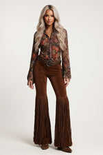 Suede Tassel Trousers — Dark Brown