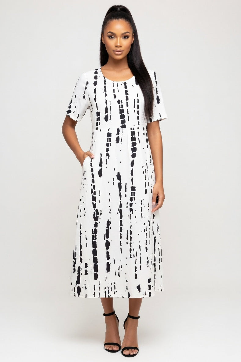 Printed Round Neck Pocket Dress — Print 3