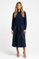 Knit Pleated Hybrid Dress — Dark Blue