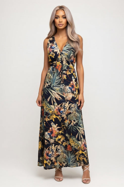 Backless Printed Strap Dress — Black Print