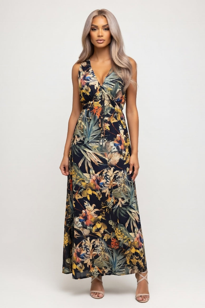 Backless Printed Strap Dress — Black Print