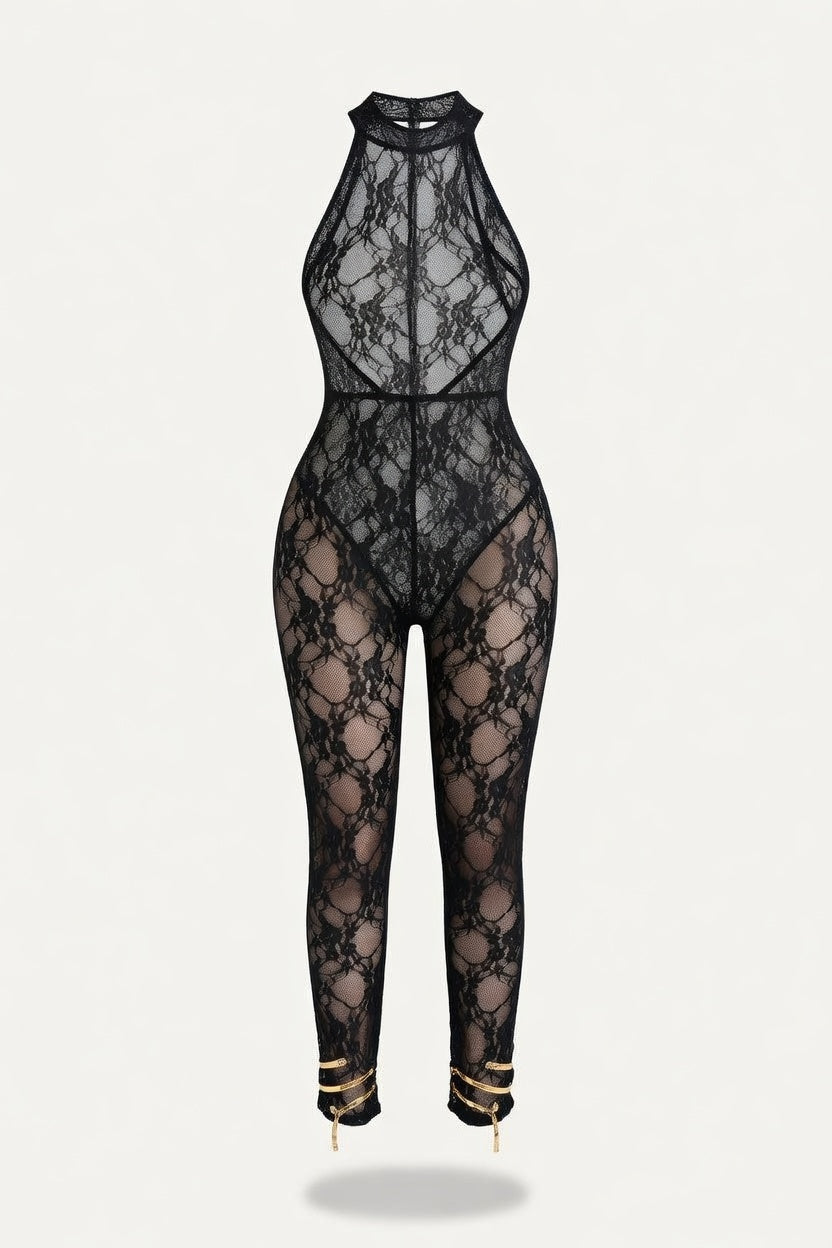 Halter Backless Bodycon Jumpsuit — front view