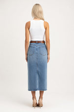 High-Waist Denim Skirt with Front Slit — back view