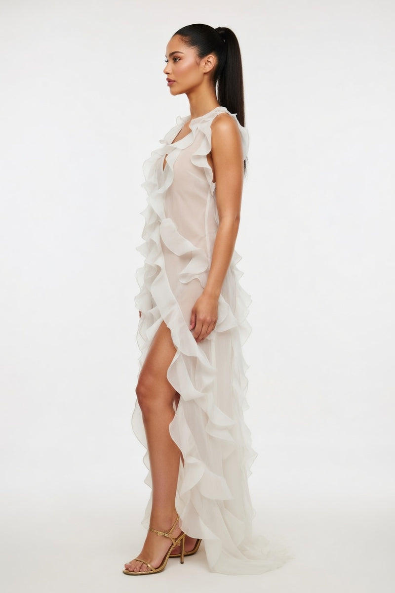 Chiffon Halter Dress with Side Split — side view