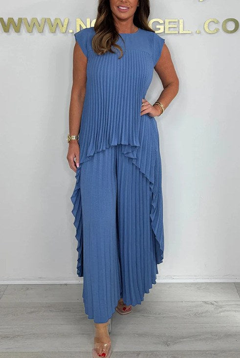 Tailored Top & Pleated Pants Co-ord — Blue — colour variant