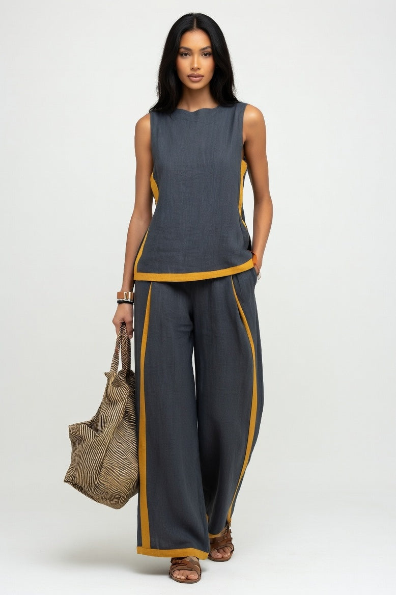 Contrast Wide Leg Co-Ord Set — Dark Grey