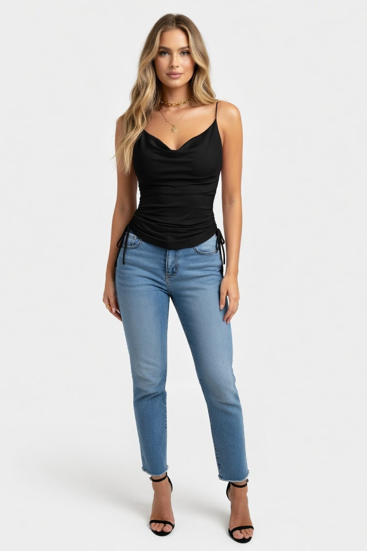 Deep V Cami Top — Black