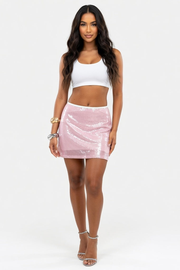 Sequin Mini Skirt — Pink
