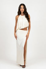 Halter Co-ord Set with Slit Skirt — Off White