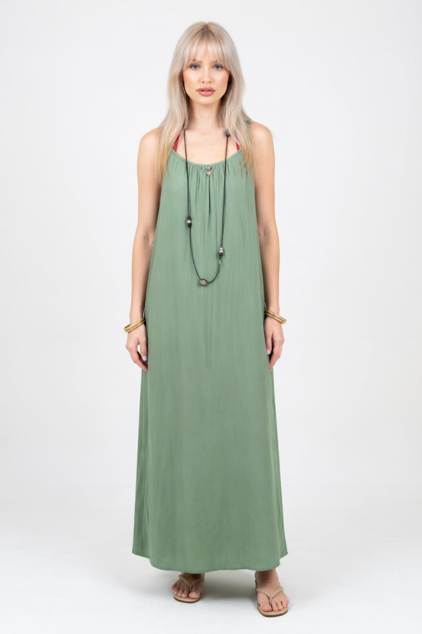 Backless Halter Maxi Dress — Green