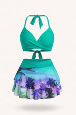 High Waist Ruffle Print Bikini Set — Lake Blue