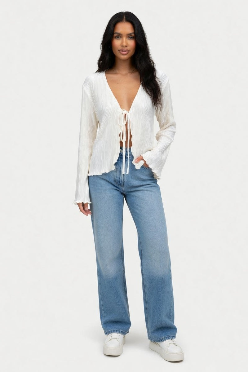 Pleated Trumpet Sleeve Top — front view
