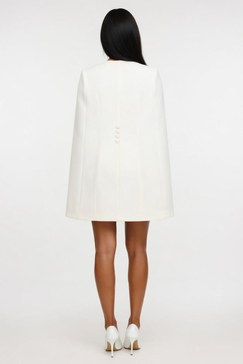 Cape Dress with Double-Breasted Detail — back view
