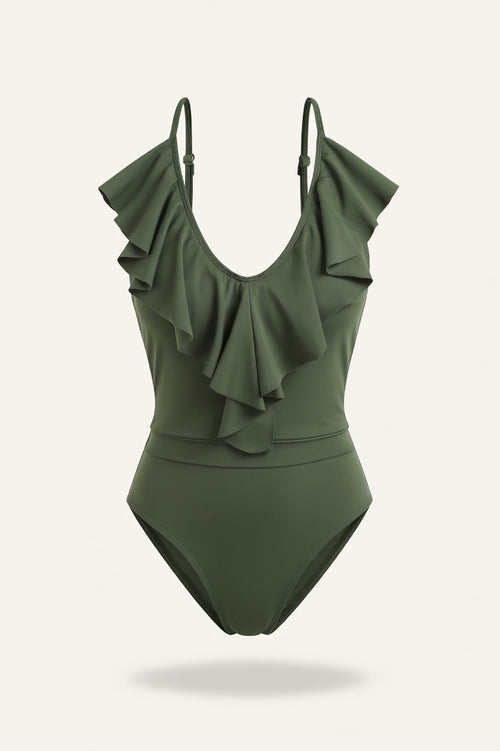 Ribbed One-Piece Swimsuit — Green