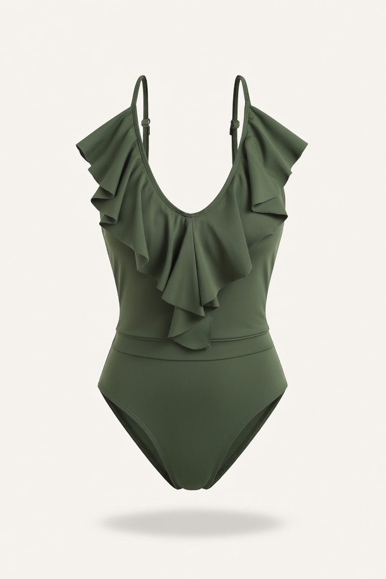 Ribbed One-Piece Swimsuit — Green