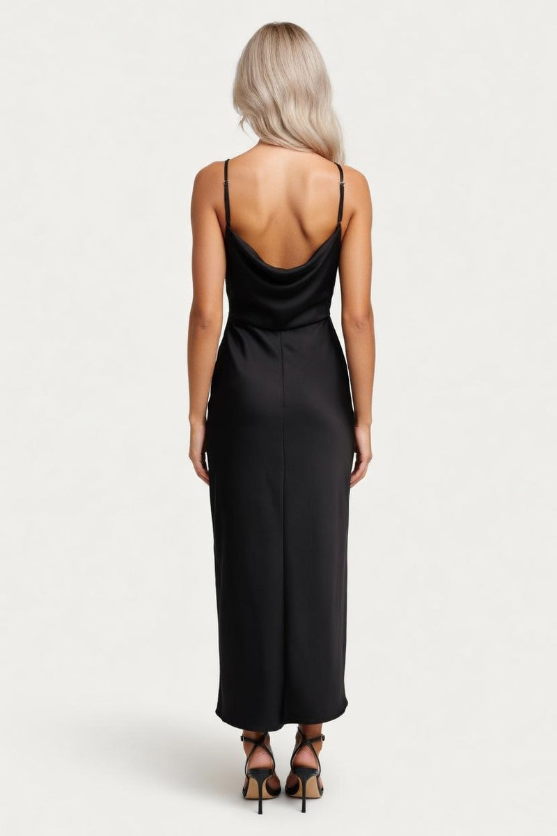 Satin Slip Dress with Thigh Slit — back view