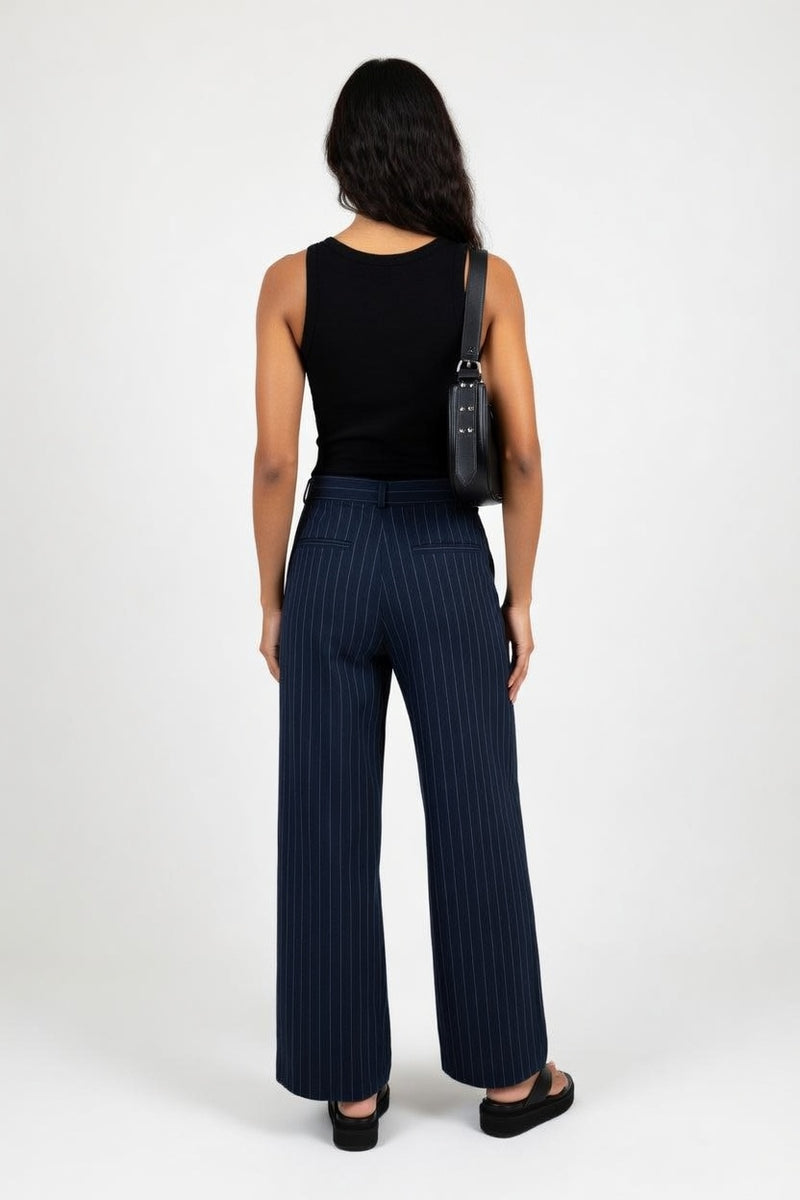 Striped Pencil Skirt with Side Slit — back view