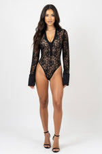 Lace Deep V Top & Flared Trouser Co-ord — Black Top
