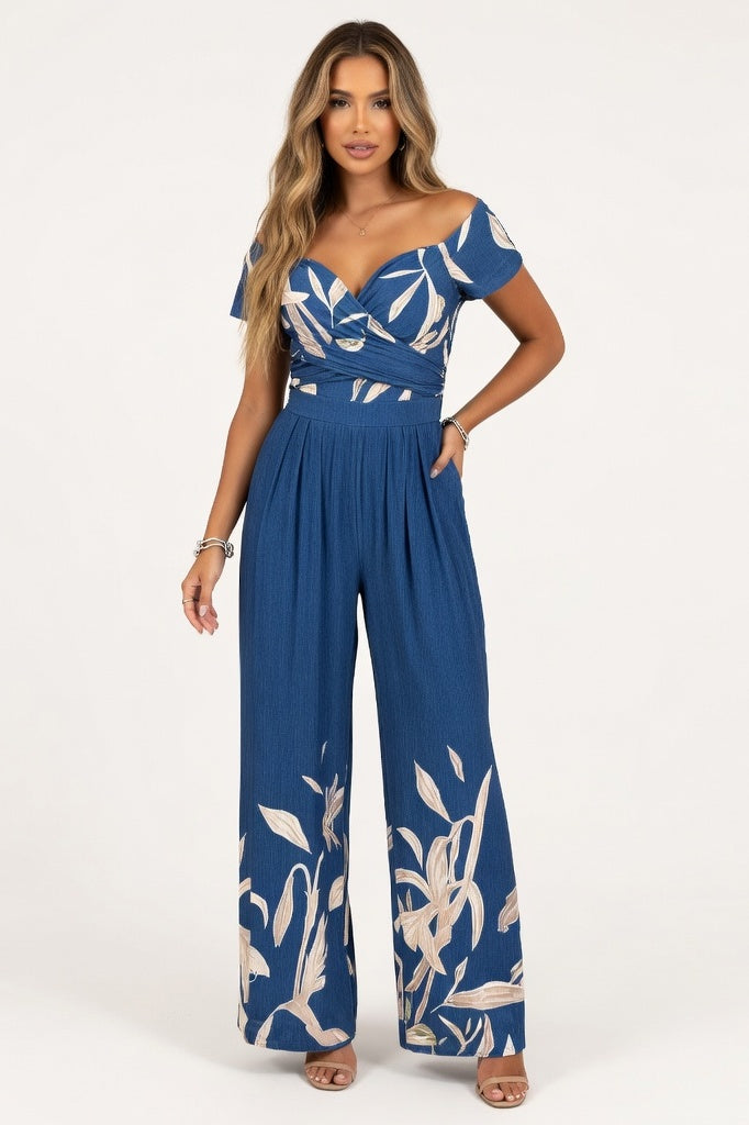 Printed Wide Leg Jumpsuit — Blue Print