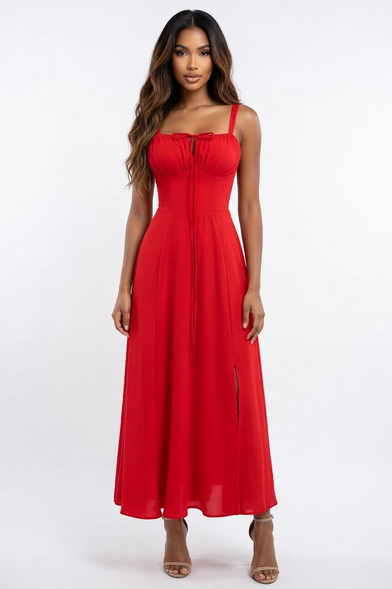 Printed Halter Maxi Dress — Red