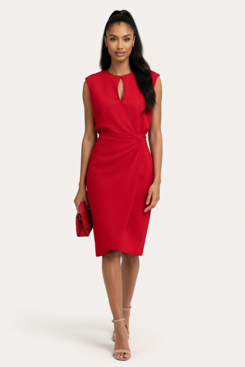 Satin Knot Detail Dress — front view