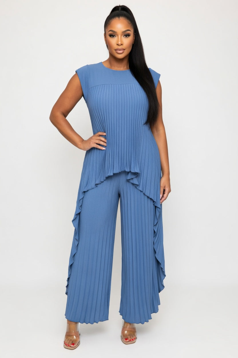 Tailored Top & Pleated Pants Co-ord — Blue