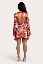 Satin Cheongsam Midi Dress — back view