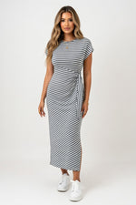 Striped Long Sleeve Dress — Dark Grey