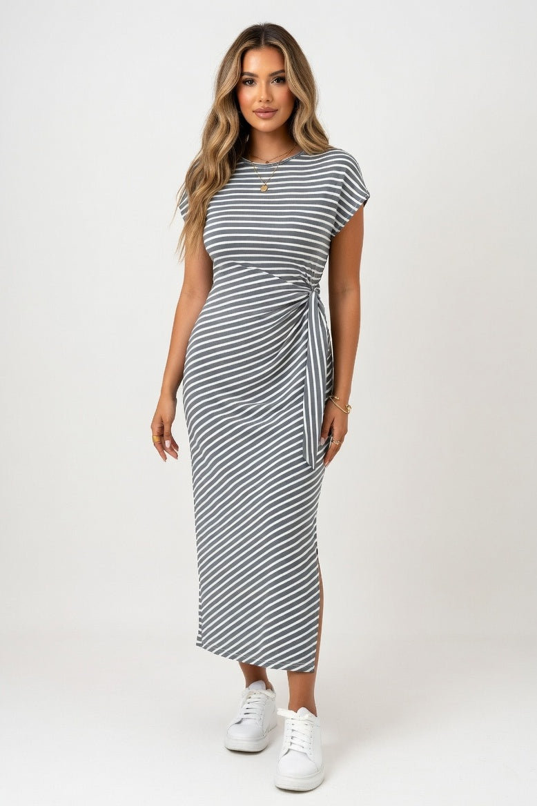 Striped Long Sleeve Dress — Dark Grey
