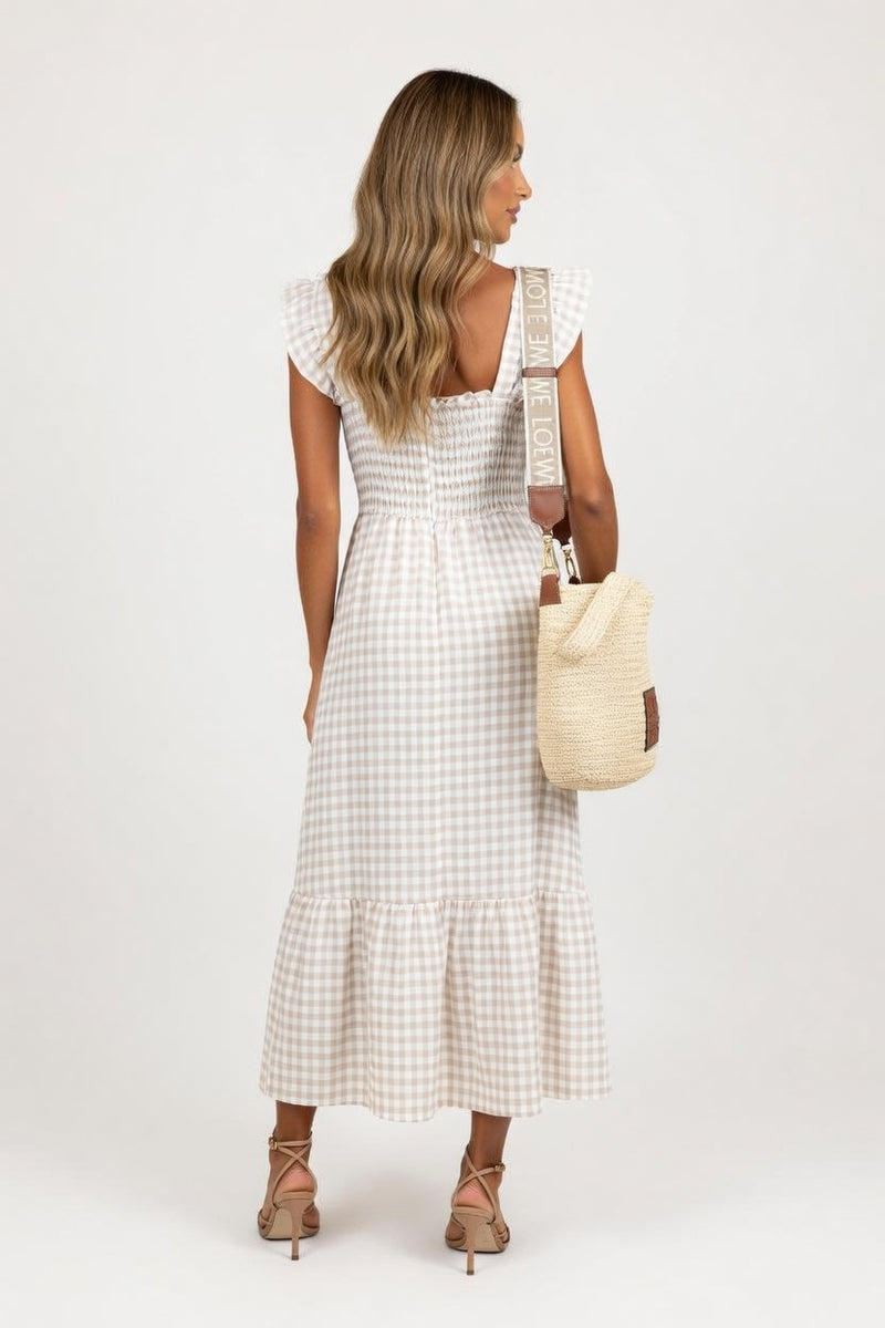 Plaid Patchwork Midi Dress — back view