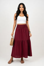 Floral A-Line Midi Skirt — Burgundy