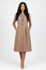 Button Detail Midi Dress — Coffee