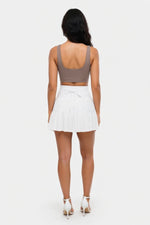 High-Waist Lace-Up Mesh Pleated Mini Skirt — back view