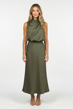 Satin Sleeveless Dress — Army Green